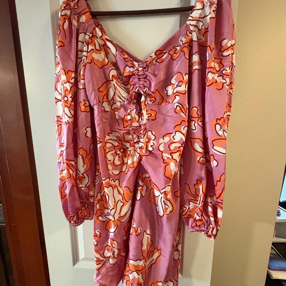 MINKPINK Pink and Orange Swirl Sleeved Dress